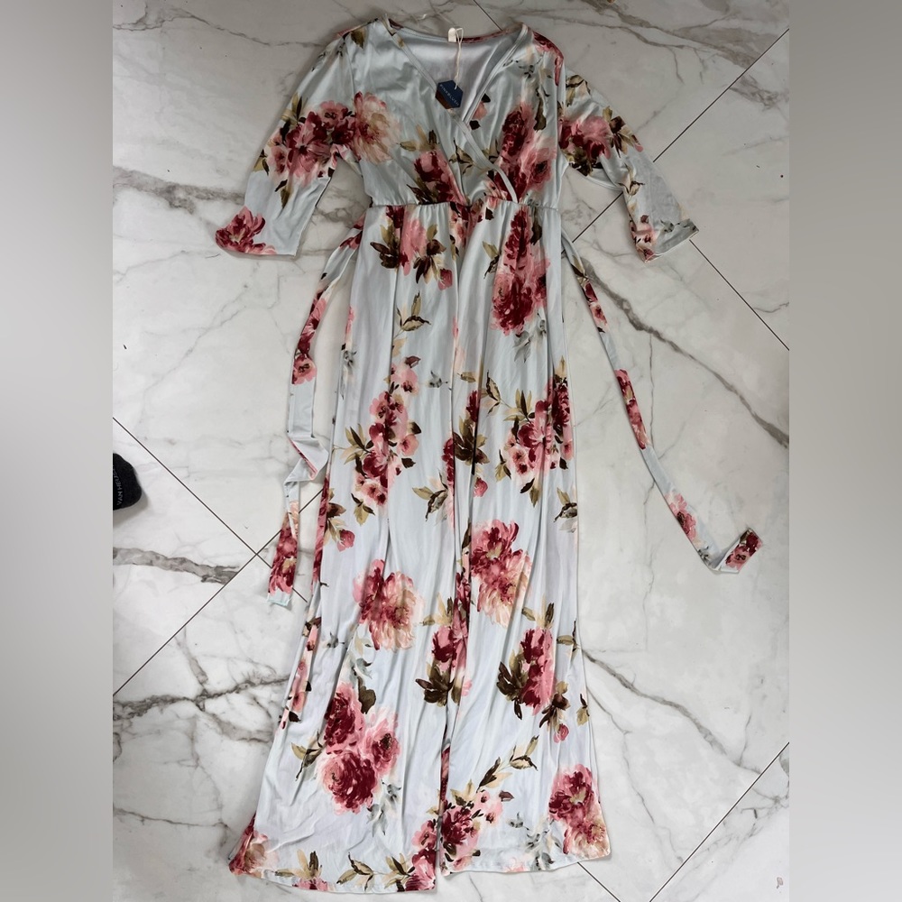 Floral pink blush maternity dress